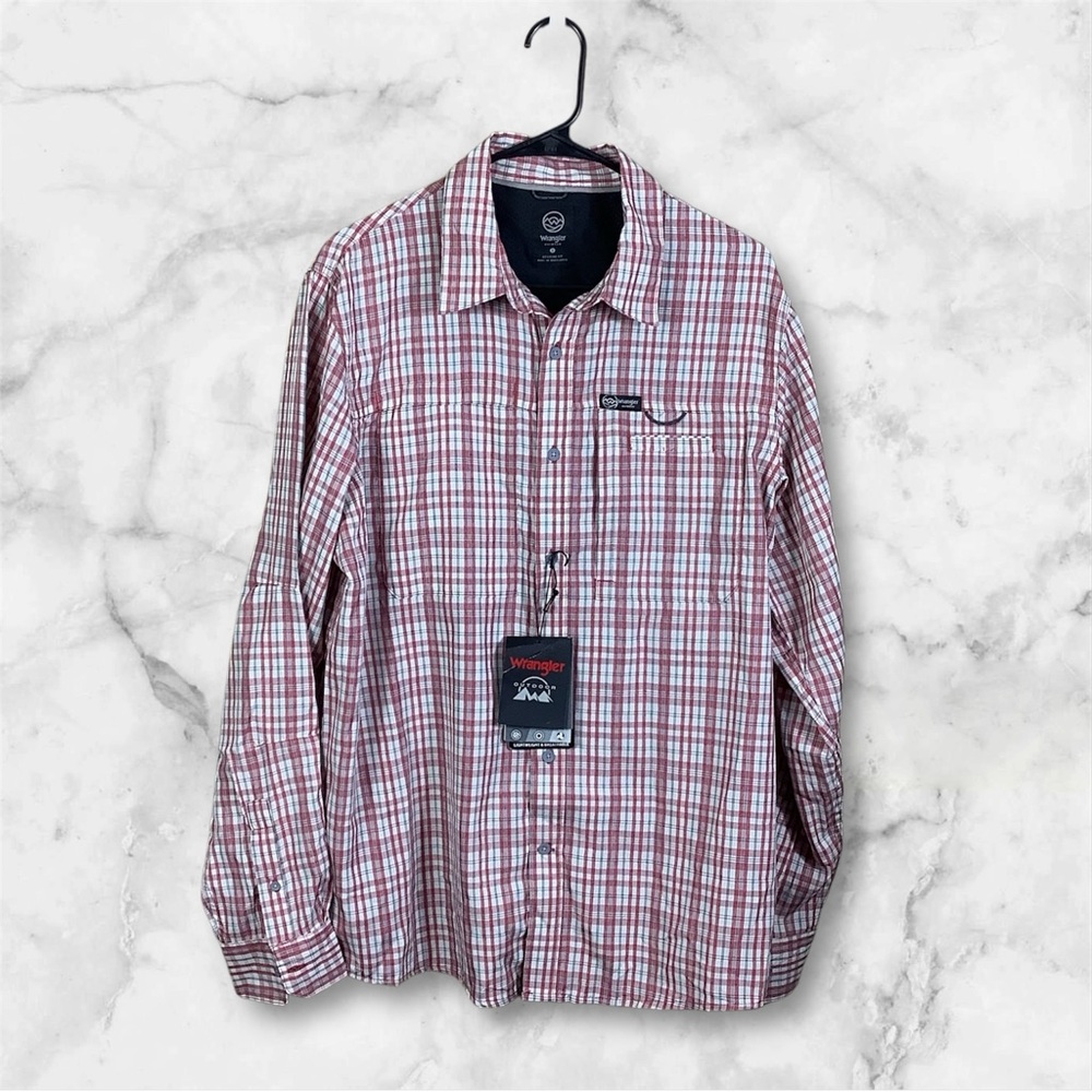 Wrangler Mens Outdoor Button Up Shirt Size Large Red NWT